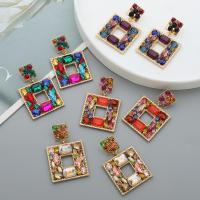 Zinc Alloy Rhinestone Drop Earring, Geometrical Pattern, gold color plated, for woman & with rhinestone & hollow 