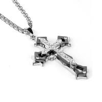 Stainless Steel Necklace, Cross, plated, fashion jewelry & for man Approx 23.6 Inch 