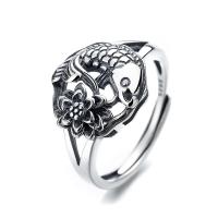 Sterling Silver Finger Ring, 925 Sterling Silver, Carved, Adjustable & for woman, silver color 