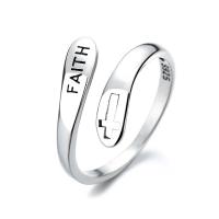 925 Sterling Silver Cuff Finger Ring, Adjustable & with letter pattern & for woman, silver color 