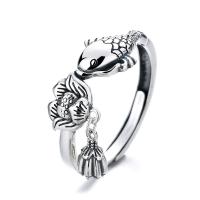 Sterling Silver Finger Ring, 925 Sterling Silver, polished, Adjustable & With Pendant & for woman, silver color 