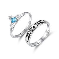 Couple Finger Rings, 925 Sterling Silver, Adjustable & open & micro pave cubic zirconia, silver color 
