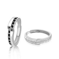 Couple Finger Rings, 925 Sterling Silver, Adjustable & open & micro pave cubic zirconia & enamel, silver color 