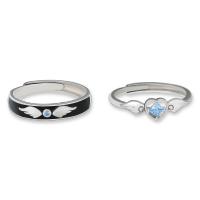 Couple Finger Rings, 925 Sterling Silver, plated, Adjustable & micro pave cubic zirconia & for woman & enamel 