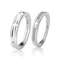 Couple Finger Rings, 925 Sterling Silver, plated, Adjustable & micro pave cubic zirconia & for woman, silver color 