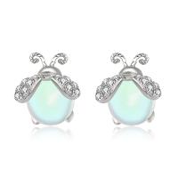 Sterling Silver Cubic Zirconia Earring, 925 Sterling Silver, with Sea Opal, Insect, platinum color plated, micro pave cubic zirconia & for woman 