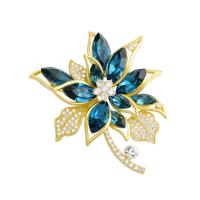 Cubic Zirconia Brooch, Brass, with Crystal, gold color plated, micro pave cubic zirconia & for woman 