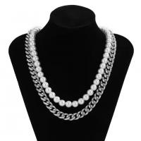Mode-Multi-Layer-Halskette, Zinklegierung, mit Kunststoff Perlen, Doppelschicht & unisex, Länge:ca. 16.54 ZollInch, verkauft von PC