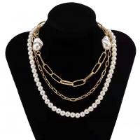 Mode-Multi-Layer-Halskette, Zinklegierung, mit Kunststoff Perlen, plattiert, mehrschichtig & unisex, keine, Länge:ca. 18.11 ZollInch, verkauft von PC