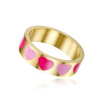 Enamel Stainless Steel Finger Ring, Heart, gold color plated 6mm 