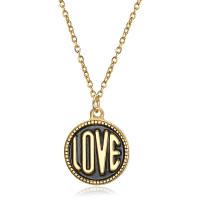 Stainless Steel Jewelry Necklace, Round, gold color plated, enamel, golden .32 Inch 