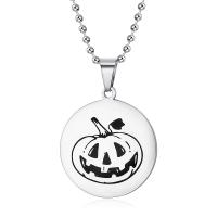 Stainless Steel Jewelry Necklace, Round, silver color plated & enamel, silver color .62 Inch 
