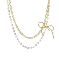 Plastic Pearl Necklace, Zinc Alloy, with Plastic Pearl, with 2.17 extender chain, plated, Double Layer & for woman 340mm,300mm 