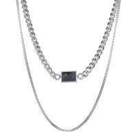 Stainless Steel Jewelry Necklace, with Resin, with 1.97 extender chain, silver color plated, Double Layer & for woman, silver color, 400mm,460mm 