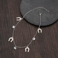 Stainless Steel Anklets Jewelry, 304 Stainless Steel, with 1.97 extender chain, Galvanic plating & with rhinestone, silver color .06 Inch 
