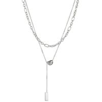 Stainless Steel Jewelry Necklace, 304 Stainless Steel, with 2.56 extender chain, Rectangle, Galvanic plating, fashion jewelry & for woman, silver color, 400mm,370mm 
