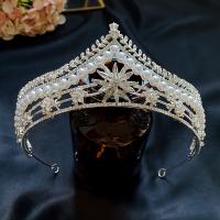 Bridal Tiaras, Zinc Alloy, with Plastic Pearl, silver color plated, with rhinestone, 150mm 