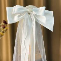 Bridal Hair Clip, Cloth, with Gauze & Plastic Pearl, handmade, for bridal, white 