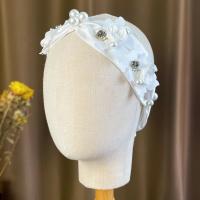 Frontlet nuptiale, tissu, avec perle de plastique, fait à la main, pour mariée, blanc, 1100mm, Vendu par PC