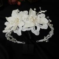 Cloth Hair Band, with Plastic Pearl, handmade, for bridal, white, 420mm 