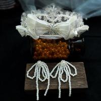 alliage de zinc parure de bijoux, couronnesommet & boucle d'oreille, avec Gaze & tissu & perle de plastique, fait à la main, pour mariée & avec strass, 14*7CM ; 5*8CM, Vendu par fixé