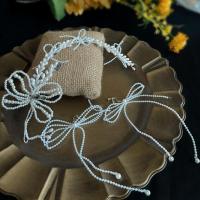 Plastic Pearl Jewelry Set, Headband & earring, with Zinc Alloy, handmade, for bridal, white, 30*8CM ; 16*16CM 