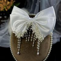 Cloth Bowkont Hair Clip, with Plastic Pearl, handmade, for bridal 