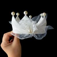 Couronne impériale de mariée, tissu, avec perle de plastique, fait à la main, pour mariée, blanc Vendu par PC