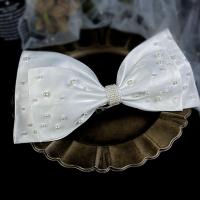Cloth Bowkont Hair Clip, with Plastic Pearl, handmade, for bridal, white 