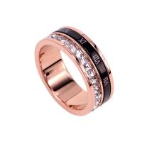 Titanium Steel Finger Ring, plated & for woman & with rhinestone, US Ring 