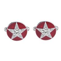 Zinc Alloy Cufflinks, platinum color plated, for man & enamel & with rhinestone, red 