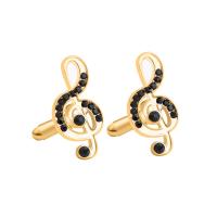 Zinc Alloy Cufflinks, Music Note, gold color plated, for man & with rhinestone 