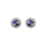 Zinc Alloy Cufflinks, platinum color plated, for man & with rhinestone, blue 