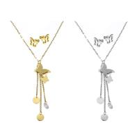Fashion Stainless Steel Jewelry Sets, Stud Earring & necklace, Butterfly, plated, for woman Approx 17 Inch 