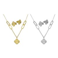Fashion Stainless Steel Jewelry Sets, Stud Earring & necklace, Flower, plated, for woman Approx 18 Inch 