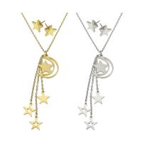 Fashion Stainless Steel Jewelry Sets, Stud Earring & necklace, Star, plated, for woman Approx 17 Inch 