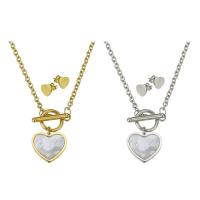 Fashion Stainless Steel Jewelry Sets, Stud Earring & necklace, with Shell, Heart, plated, for woman 19*18mm,3mm,11*10mm Approx 19 Inch 