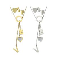 Fashion Stainless Steel Jewelry Sets, Stud Earring & necklace, with Shell, plated, for woman Approx 17 Inch 
