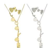 Fashion Stainless Steel Jewelry Sets, Stud Earring & necklace, Heart, plated, for woman Approx 18 Inch 
