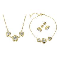 Cubic Zirconia Stainless Steel Jewelry Sets, Stud Earring & bracelet & necklace, gold color plated, micro pave cubic zirconia & for woman Approx 20 Inch, Approx 10 Inch 