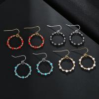 Gemstone Drop Earring, 304 Stainless Steel, with Gemstone, stainless steel earring hook, Donut, Vacuum Plating & for woman 