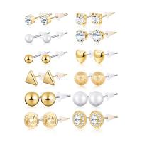 Zinc Alloy Stud Earring Set, Stud Earring, with Plastic Pearl, plated, vintage & for woman & faceted & with rhinestone Approx 