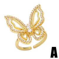 Cubic Zirconia Micro Pave Brass Finger Ring, Butterfly, gold color plated & micro pave cubic zirconia, golden, 23mm,13mm 