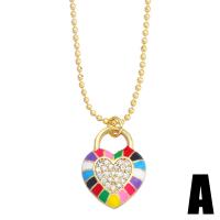 Cubic Zircon Micro Pave Brass Necklace, Heart, gold color plated & micro pave cubic zirconia & enamel .32 Inch 