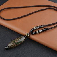 Tibetan Agate Necklace, with Cotton Cord, handmade, Unisex .77 Inch 