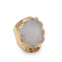 Агат латуни палец кольцо, Латунь, с Агат, плакирован золотом, druzy стиль & Мужская, Много цветов для выбора, 25-30mm, продается PC