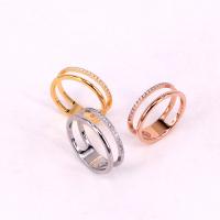 Titanium Steel Finger Ring, plated & for woman & with rhinestone & hollow 5.6mm, US Ring 