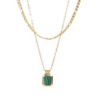 Stainless Steel Jewelry Necklace, with 1.96inch extender chain, Rectangle, gold color plated, Double Layer & for woman Approx 16.5 Inch, Approx  11.8 Inch 