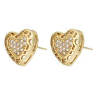 Cubic Zirconia Micro Pave Brass Earring, Heart, micro pave cubic zirconia, original color 