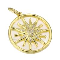 Cubic Zirconia Micro Pave Brass Pendant, with Shell, Flat Round, gold color plated, micro pave cubic zirconia Approx 4mm 
